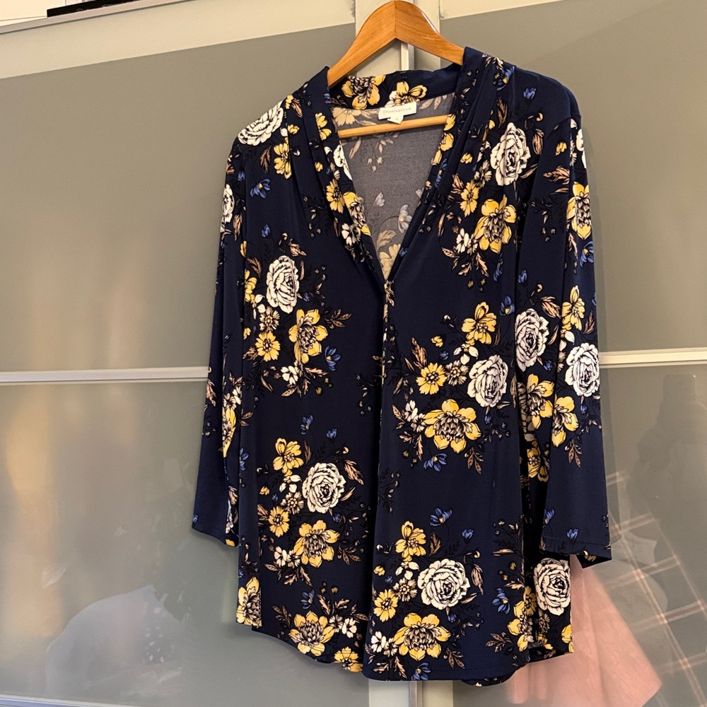 Charter Club Navy Floral Blouse